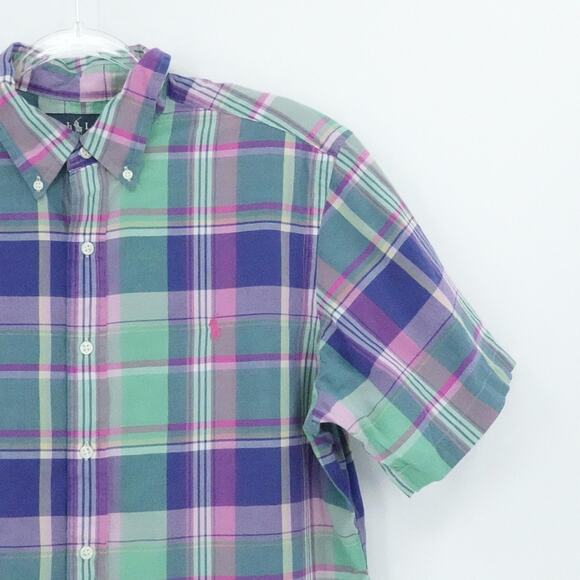 Ralph Lauren Shirt Mens Large Multicolor Plaid Classic Fit Short Sleeve Preppy - Picture 5 of 16